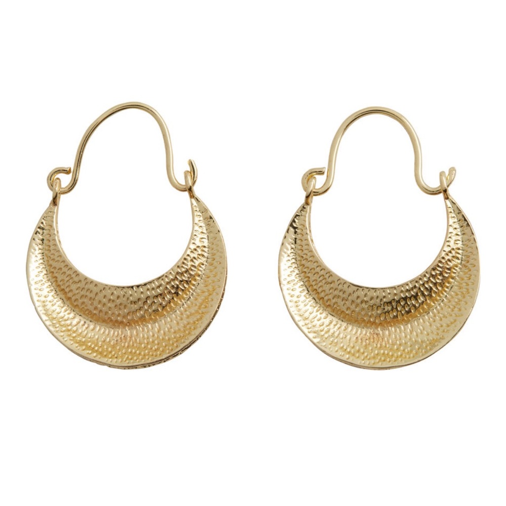Gold Hammered Winged Crescent Hoop Earrings